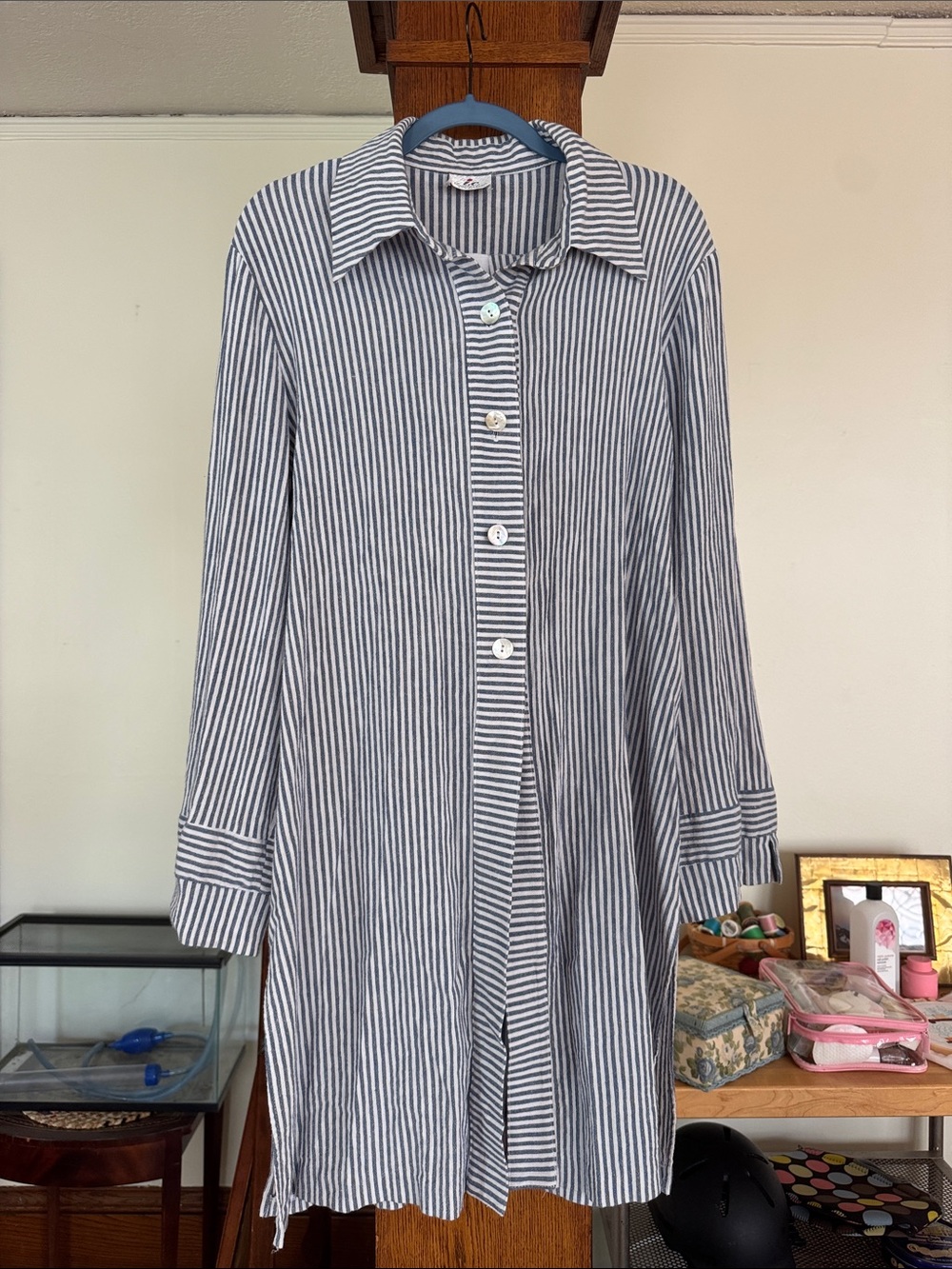 Connie Navy & White Vertical Stripe Shirt